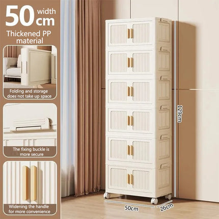 Foldable Child's Wardrobe Large Capacity Non-Install Double Door Storage Cabinet Simple Design with Wheels Organizer Cabinet by zapcart