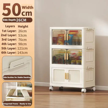 Foldable Child's Wardrobe Double Doors Large Capacity Storage Cabinet Simple Design Portable Organizer with Wheels for Kids Room by zapcart