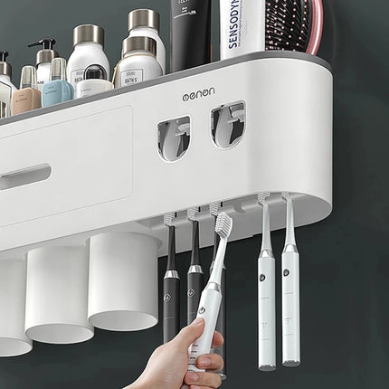 WIKHOSTEAR Wall mounted Toothbrush Holder Magnetic Adsorption Inverted Toothpaste Squeezer Double Automatic Toothpaste Dispenser by zapcart