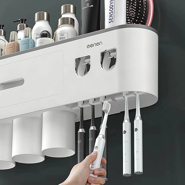 WIKHOSTEAR Wall mounted Toothbrush Holder Magnetic Adsorption Inverted Toothpaste Squeezer Double Automatic Toothpaste Dispenser by zapcart