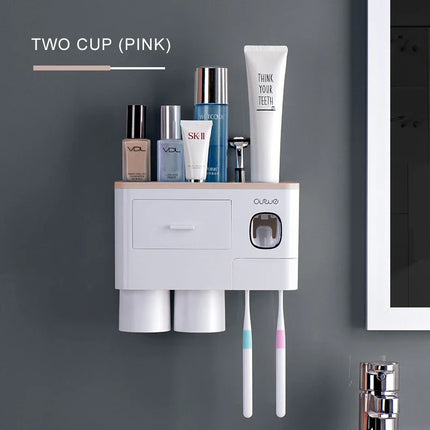 Magnetic Adsorption Inverted Toothbrush Holder Automatic Toothpaste Dispenser With Cup Toothpaste Bathroom Accessories Set by zapcart