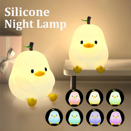 Cute Pear Night Light 7-Color Dimmable Touch-Controlled Night Light Silicone Stress Reducing Pat Duck Lamp USB Rechargeable by zapcart