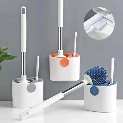 Toilet Brush Silicone Toilet Brush With Toilet Brush Holder Wall-mounted Long Hand Cleaning Brush WC Bathroom Accessories Set by zapcart