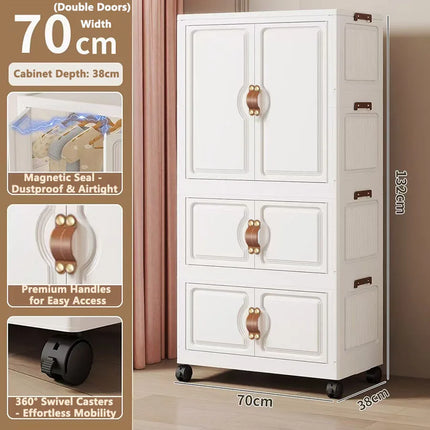 Foldable Child's Wardrobe Large Capacity Non-Install Double Door Storage Cabinet Simple Design with Wheels Organizer Cabinet by zapcart
