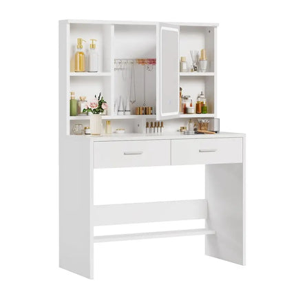 Dressing Table with LED Light,Vanity Desk with Mirror,Adjustable Brightness,Makeup Desk with Jewellery Storage and Open Shelves by zapcart