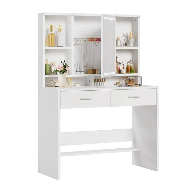 Dressing Table with LED Light,Vanity Desk with Mirror,Adjustable Brightness,Makeup Desk with Jewellery Storage and Open Shelves by zapcart