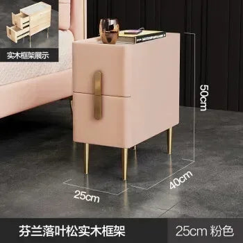 Nordic Style Bedroom Bedside Table Modern Mini Narrow Rock Surface Nightstand Self-Contained 2 Drawers Wooden Tables by zapcart