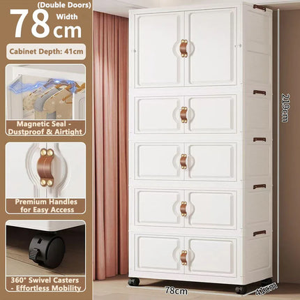 Foldable Child's Wardrobe Large Capacity Non-Install Double Door Storage Cabinet Simple Design with Wheels Organizer Cabinet by zapcart