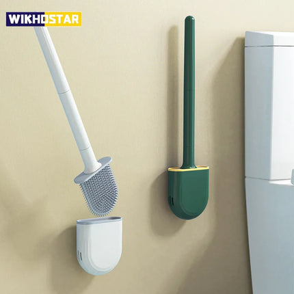 WIKHOSTAR Breathable Toilet Brush Holder with Silicone Bristles Non-Slip Water Leak Proof Long Handle Wc Toilet Cleaning Brush by zapcart