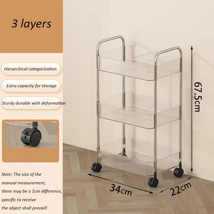 Light Luxury Storage Rack Trolley 2/3/4 Layers Transparent Acrylic Rolling Cart With Removable Hanging Baskets Snacks Bookshelf by zapcart