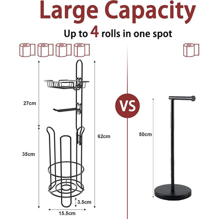 Toilet Paper Holder Stand Bathroom Toilet Paper Storage with Raised Base, Tissue Paper Roll Dispenser with Top Shelf by zapcart