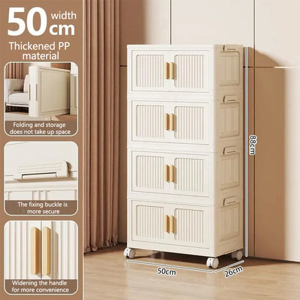 Foldable Child's Wardrobe Large Capacity Non-Install Double Door Storage Cabinet Simple Design with Wheels Organizer Cabinet by zapcart