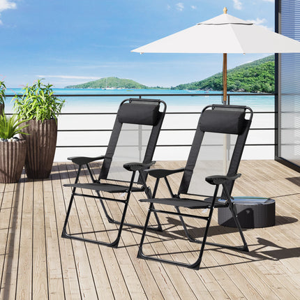 Outsunny Set of 2 Portable Folding Recliner Metal Outdoor Patio Chaise Lounge Chairs with Adjustable Backrest, Black by zapcart