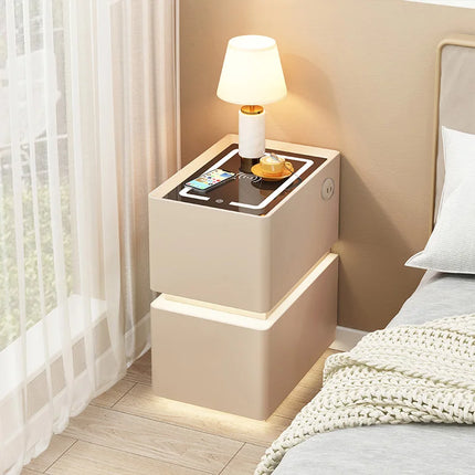 Wireless Charging Smart Bedside Table Modern Solid Wood Drawer Cabinet Floating Narrow Nightstand Minimalist Bedside Storage by zapcart