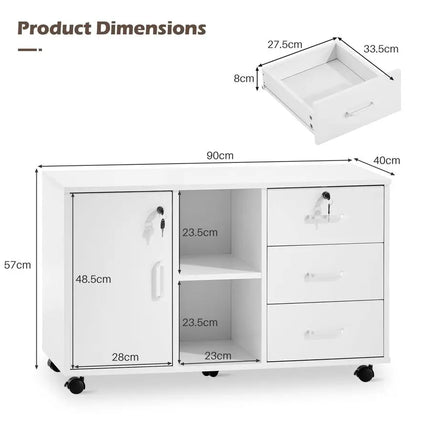 Mobile File Cabinet with Lockable Drawers 4 Wheels Lateral Stationery Storage Cabinet for Home Office, File Organization Unit P by zapcart