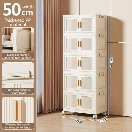 Foldable Child's Wardrobe Large Capacity Non-Install Double Door Storage Cabinet Simple Design with Wheels Organizer Cabinet by zapcart