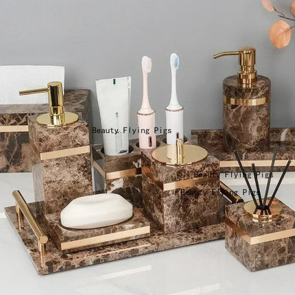 1pc Marble Light Luxury Bathroom Wash toiletry Tray Hotel Bathroom Bathroom Hand Wash Table Toothbrush Shelf Decoration by zapcart