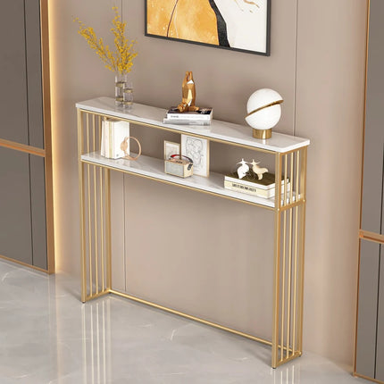 Luxury Gold Narrow Floor Standing Entryway Shelf Multi-Purpose Sofa Back Console Table Storage Organizer for Living Room Table by zapcart