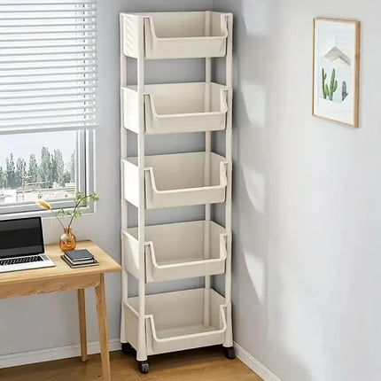 5-tier Storage Rack Storage Cart Bookshelf - Mobile Storage Rack with Wheels for Living Room Bedroom Dormitory Book Storage Rack by zapcart