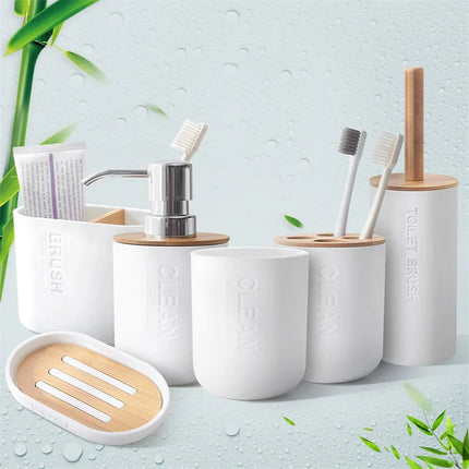 Bathroom Accessories Set Soap Dispenser Bottle Dish Washroom Toothbrush Holder Cup Suit Lotion Rack Toilet Brush Garbage Can by zapcart