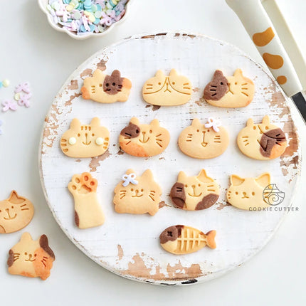 Cute Cartoon Cat & Fish Shape Cookie Stamps & Cutters Set Cat Paw Biscuit Embossers Molds Fondant Cake Decoration Tools by zapcart