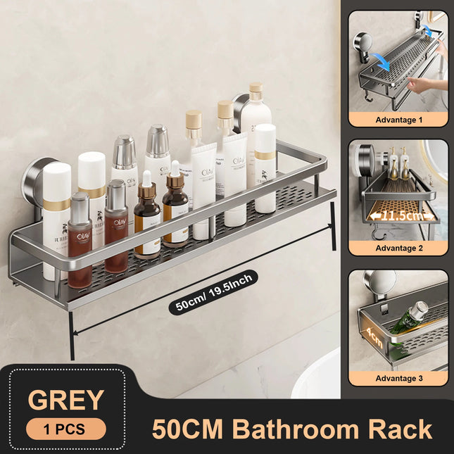 Suction Cup Bathroom Rack Bathroom Shelf Toilet Space Aluminum No Drill Hanging Rack Bathroom Organizer Hang On the Wall by zapcart