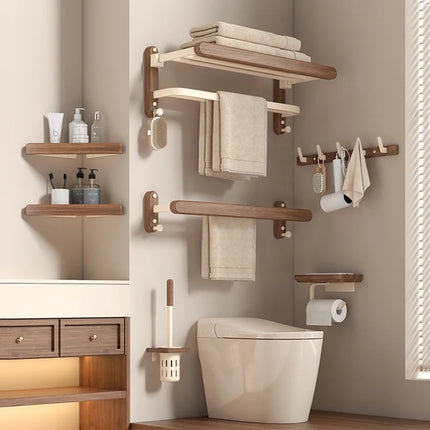 Walnut Cream Style White Towel Rack, No Punch Bathroom Shelf, Toilet, Wall Mounted, Washroom Storage, Bath Towel Holder by zapcart