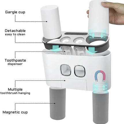 Automatic Toothpaste Dispenser Magnetic Toothbrush Holder Bathroom Accessories Set Wall Mounted Toothpaste Squeezer by zapcart