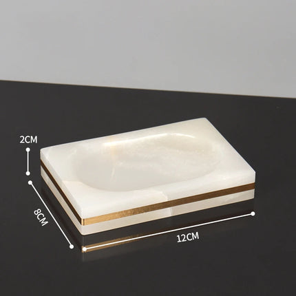 White Onyx Natural Marble Bathroom Accessories Set Gold Luxury Soap Dispenser Soap Dish Tray Toothbrush Holder Bathroom Set by zapcart