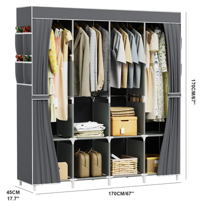 Large Fabric Canvas Wardrobe With Hanging Rail Shelving Clothes Storage Cupboard 4Row by zapcart
