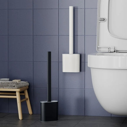 Black/White Silicone Toilet Brush Set with Flat Head Flexible Wall Mounted Bowl Cleaner And Holder for Bathroom WC by zapcart