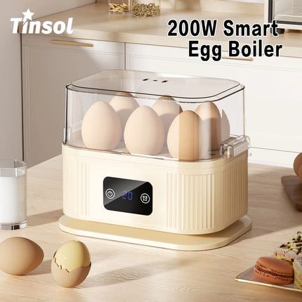 TINSOL 200W Smart Electric Egg Boiler Kitchen Breakfast Machine 200W high-power steamer 6-egg capacity With timer function by zapcart