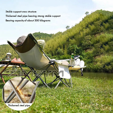 Foldable Picnic Camping Portable Fishing Chairs Beach Chairs Outdoor Garden Park Single Lazy Chair Backrest Cushion by zapcart