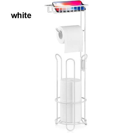 Toilet Paper Holder Stand Bathroom Toilet Paper Storage with Raised Base, Tissue Paper Roll Dispenser with Top Shelf by zapcart
