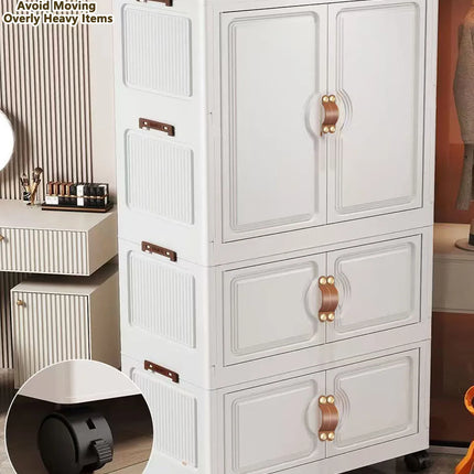 Foldable Child's Wardrobe Large Capacity Non-Install Double Door Storage Cabinet Simple Design with Wheels Organizer Cabinet by zapcart