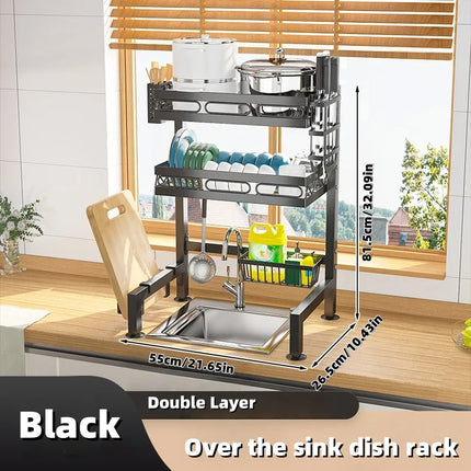 1PC Over-the-Sink Dish Drying Rack with Utensil Holder Sponge Holder And Hooks Kitchen Storage Organizer, Kitchen Storage by zapcart