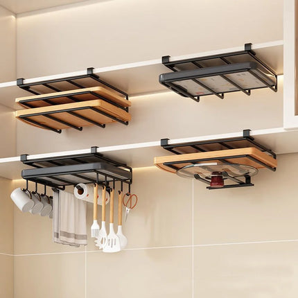 Under Cabinet Kitchen Organizer Rack With Hooks For Paper Towels Home Cooks by zapcart