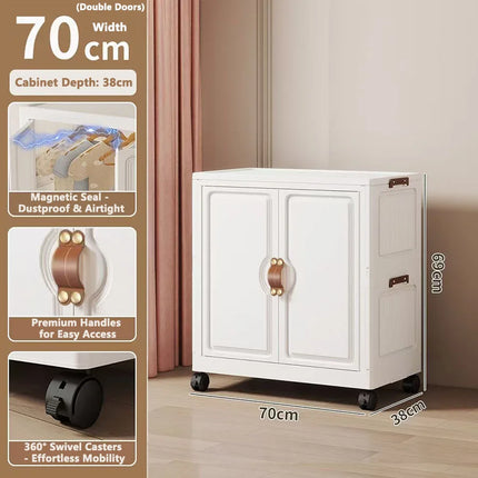 Foldable Child's Wardrobe Large Capacity Non-Install Double Door Storage Cabinet Simple Design with Wheels Organizer Cabinet by zapcart