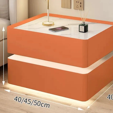 Modern Style Solid Wood Bedside Table with Wireless Charging Smart 2 Drawers Bedroom Nightstands with Lock 40cm by zapcart