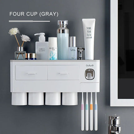 Magnetic Adsorption Inverted Toothbrush Holder Automatic Toothpaste Dispenser With Cup Toothpaste Bathroom Accessories Set by zapcart