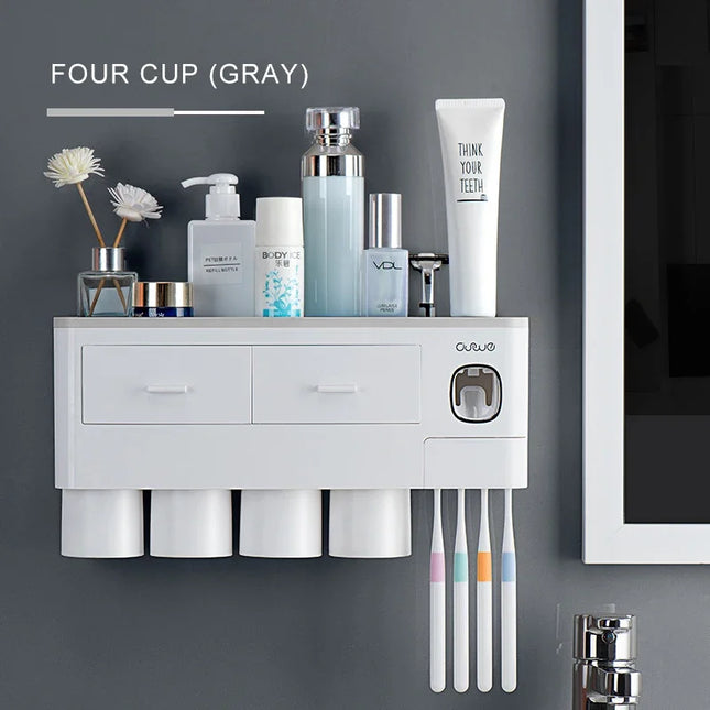 Magnetic Adsorption Inverted Toothbrush Holder Automatic Toothpaste Dispenser With Cup Toothpaste Bathroom Accessories Set by zapcart