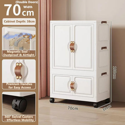 Foldable Child's Wardrobe Large Capacity Non-Install Double Door Storage Cabinet Simple Design with Wheels Organizer Cabinet by zapcart