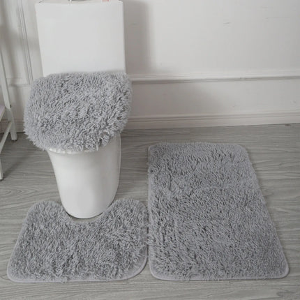 3pc Bathroom Set Rug Mat Toilet Lid Cover Plain Solid Color Bathmats Rugs Kit Non-Slip Fluffy Home Carpets For Bathroom by zapcart