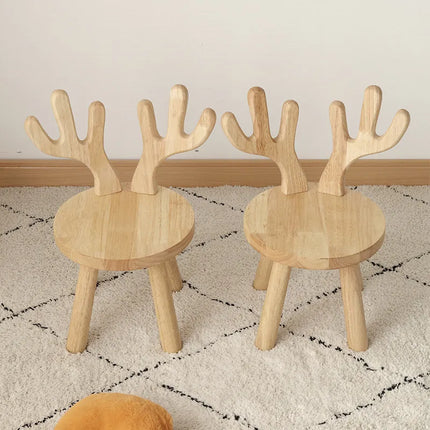 Solid Wood Deer Stool, Solid Antler Chair with Non-Slip Legs, Cute Animal-Shaped Bench for Living Room, Bedroom & Bathroom by zapcart