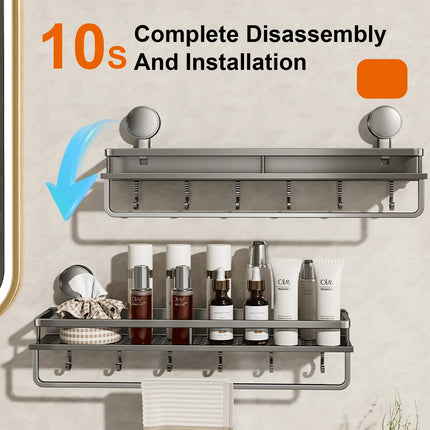 Suction Cup Bathroom Rack Bathroom Shelf Toilet Space Aluminum No Drill Hanging Rack Bathroom Organizer Hang On the Wall by zapcart