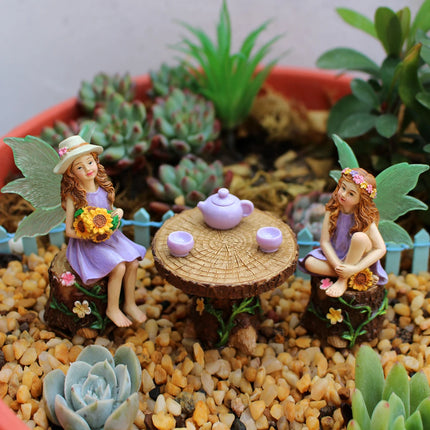 1 Set Summer Tea Party Vacation Flower Fairy, Interesting Scene Simulation Micro Landscape Decoration Statue, Outdoor Fairy Gard by zapcart