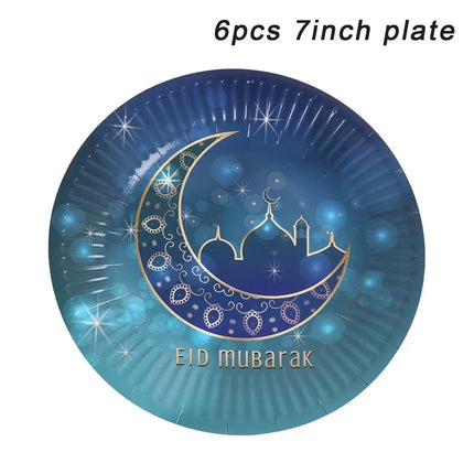 FENGRISECN Eid Mubarak Banner Plates Ramadan Tableware Kit by zapcart