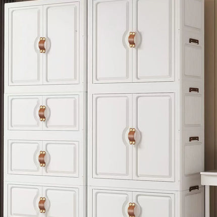 Foldable Child's Wardrobe Large Capacity Non-Install Double Door Storage Cabinet Simple Design with Wheels Organizer Cabinet by zapcart