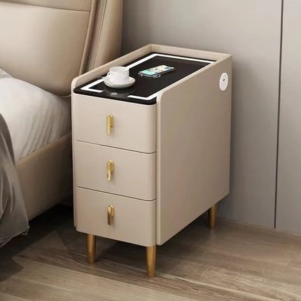 Nordic Style Intelligent Solid Wood Bedside Table Faux Leather 3 Drawers Nightstands with Wireless Charging Side Storage Cabinet by zapcart