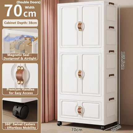 Foldable Child's Wardrobe Large Capacity Non-Install Double Door Storage Cabinet Simple Design with Wheels Organizer Cabinet by zapcart